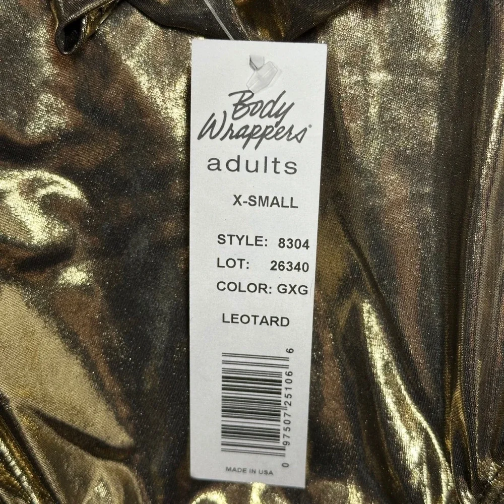 Body Wrappers Metallic Gold Long Sleeve Mock Neck Leotard adult XS NWT